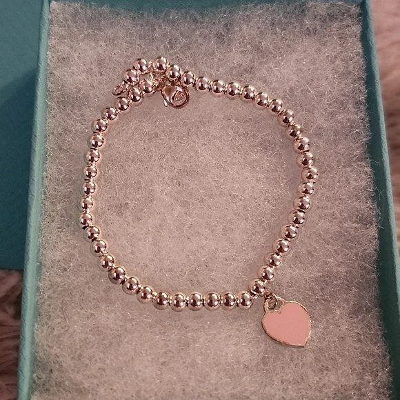 TIFFANY Pink Heart Tag Bead Bracelet in Silver, 4mm 💗 - Picture 8 of 15